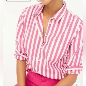 J. Crew Factory Pink and White Striped Button-Down Shirt